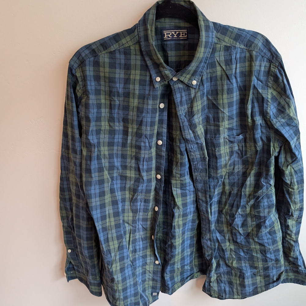 Rye Men's Casual Blue and Green Checkered Shirt